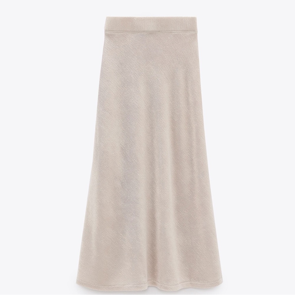 Zara ribbed knit beige midi skirt